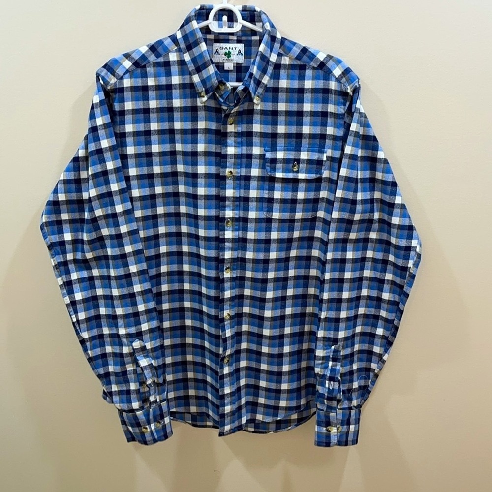 GANT Michael Bastian Men's Blue Plaid Button Down Flannel Shirt. Large.
